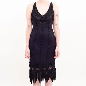 Sue Wong Silk overlay with glass beading and crochet inserts. US Size 8